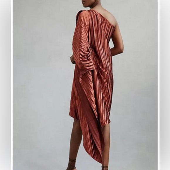 Anthropologie Guapa Bronze One Shoulder Mini Dress Sz 4 - Picture 2 of 7